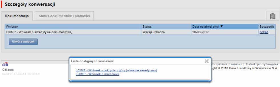 Jeżeli w kolumnie W ramach znajduje się numer referencyjny wniosku inicjującego konwersację (bo transakcja nie została jeszcze utworzona), to otworzy się formatka Szczegółów konwersacji.