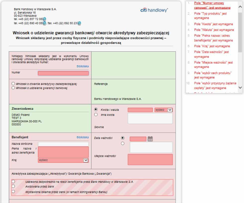 Błędy blokujące na liście błędów oznaczone są czerwoną czcionką, a ewentualne ostrzeżenia czarną.
