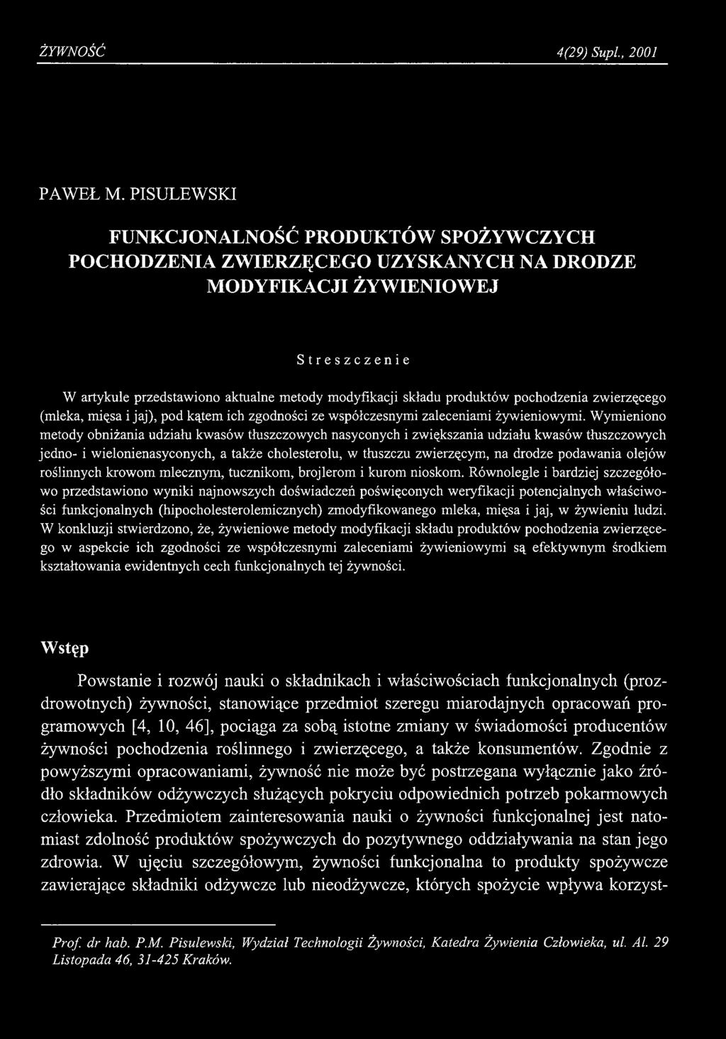 ŻYWNOŚĆ 4(29) Supl., 2001 PAWEŁ M.
