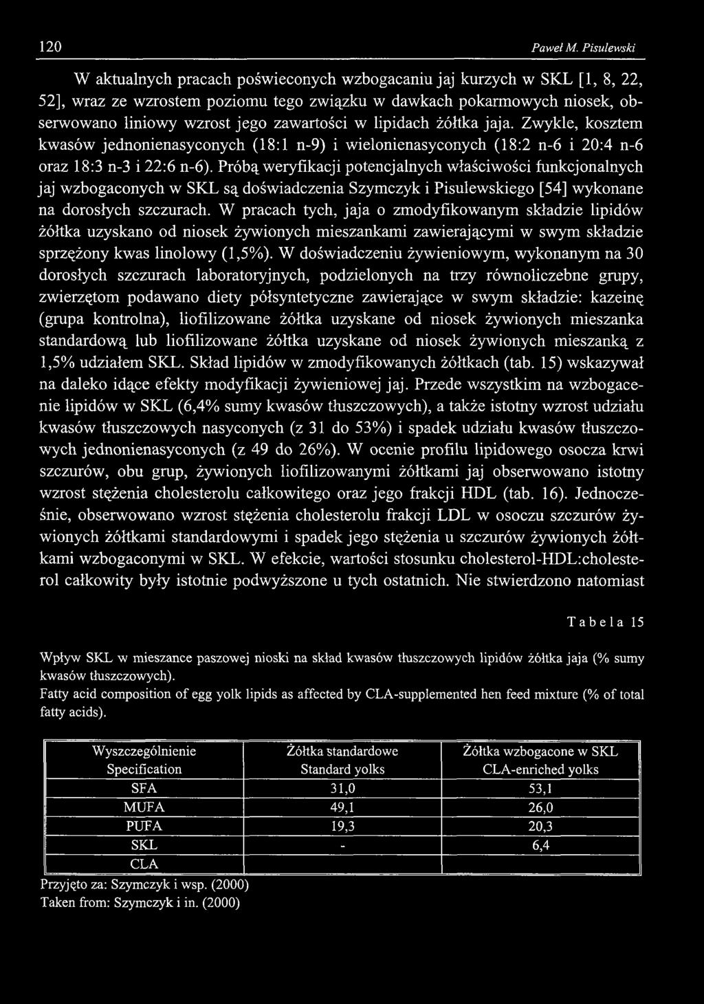 zawartości w lipidach żółtka jaja. Zwykle, kosztem kwasów jednonienasyconych (18:1 n-9) i wielonienasyconych (18:2 n - 6 i 20:4 n - 6 oraz 18:3 n-3 i 22:6 n-6 ).