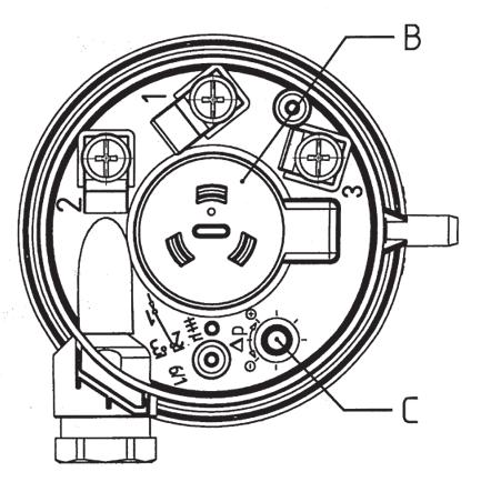 Kiedy presostat jest zastosowany do kontroli pracy wentylatora, jedno przyłącze musi pozostać niepodłączone (ciśnienie atmosferyczne).