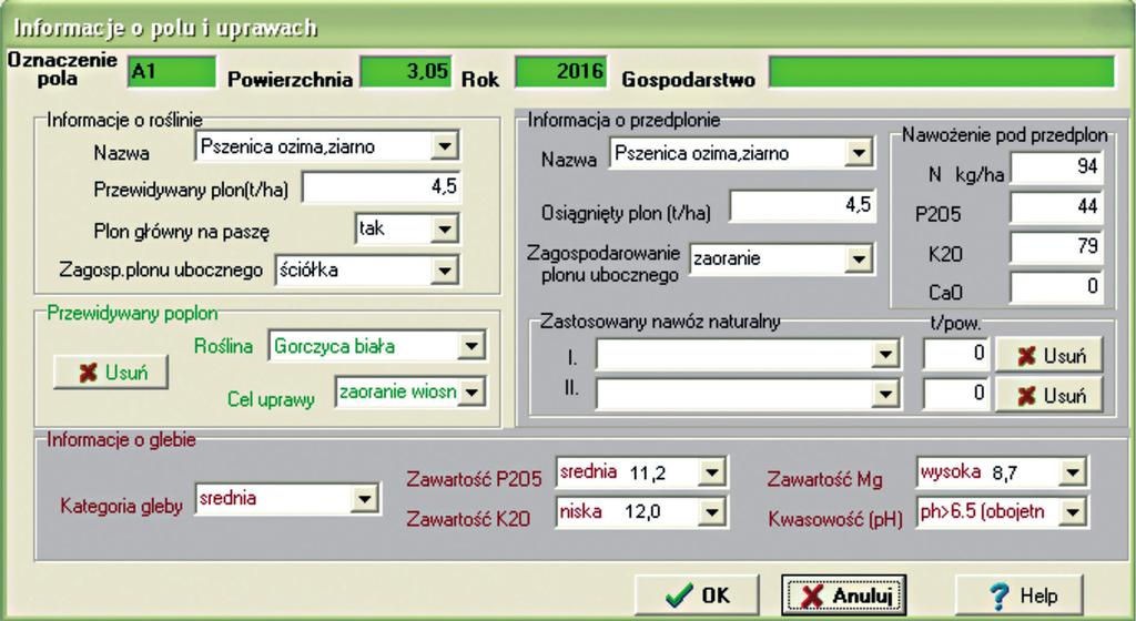 Plan nawozowy informacja o polu i uprawach Do planu nawozowego w witrynie Informacji o polu i uprawach doradca wpisuje poszczególne rośliny z wniosku do ARiMR o dopłaty obszarowe, następnie