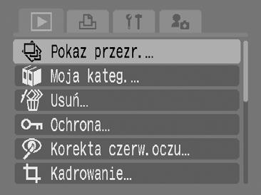 129 Odtwarzanie automatyczne (pokazy przezroczy) Funkcja umożliwia automatyczne odtwarzanie zdjęć zapisanych na karcie pamięci.