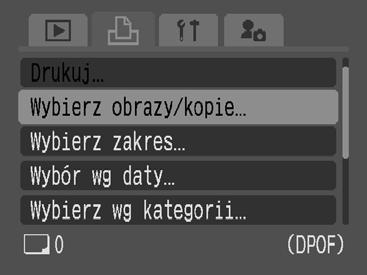 156 Wybór sposobu wprowadzania ustawień drukowania Wybierz obrazy/kopie Wybierz zakres Wybór wg daty Wybierz wg kategorii Wybór wg folderu Wybierz wszystkie Skasuj cały wybór Służy do konfigurowania