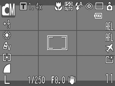 46 Informacje wyświetlane na monitorze LCD i w menu Tryb fotografowania c d a b e f g h i j Wyświetlany jest poziom naładowania akumulatora. k l m n Ostrzeżenie przed skutkami drgań aparatu (str.