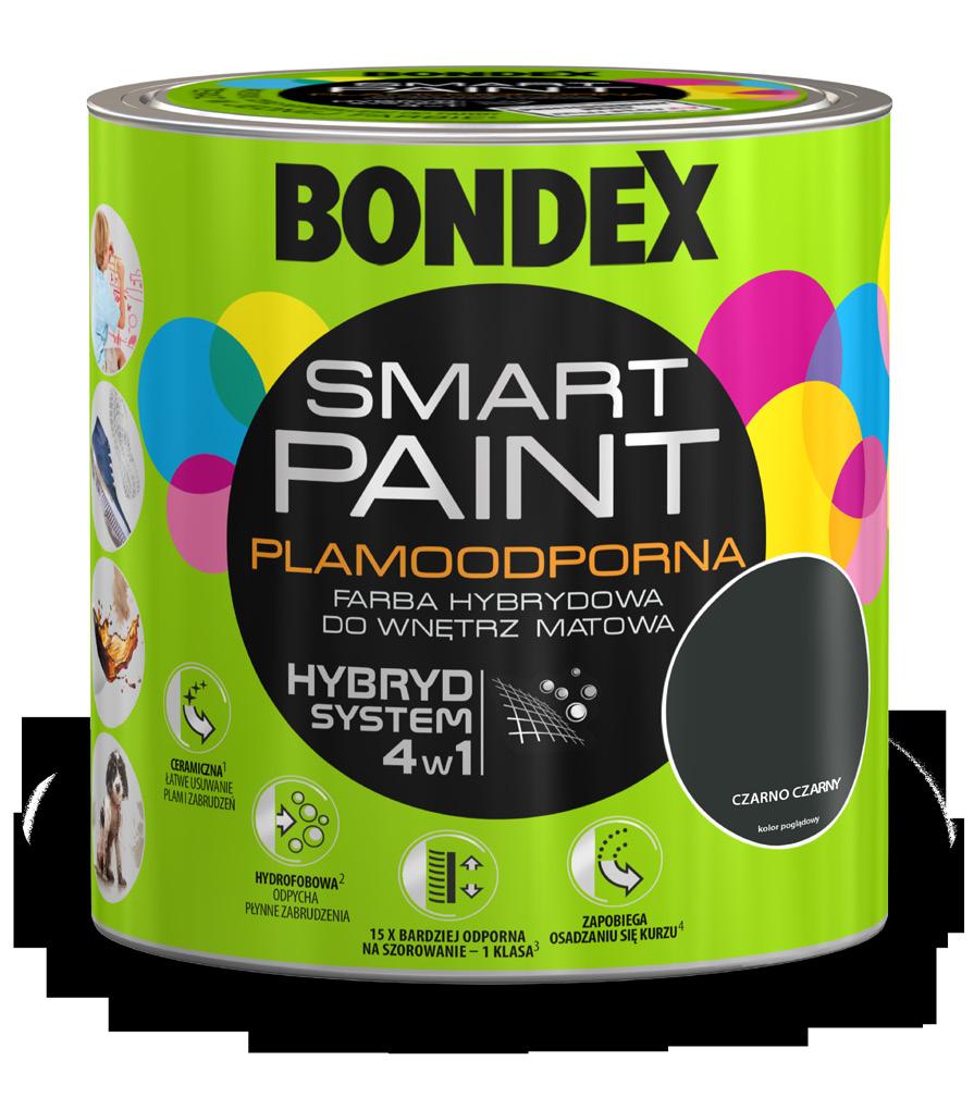 WSZYSTKO, CZEGO POTRZEBUJESZ BONDEX SMART PAINT to matowa farba do malowania ścian i sufitów o ponadprzeciętnej odporności na zabrudzenia.