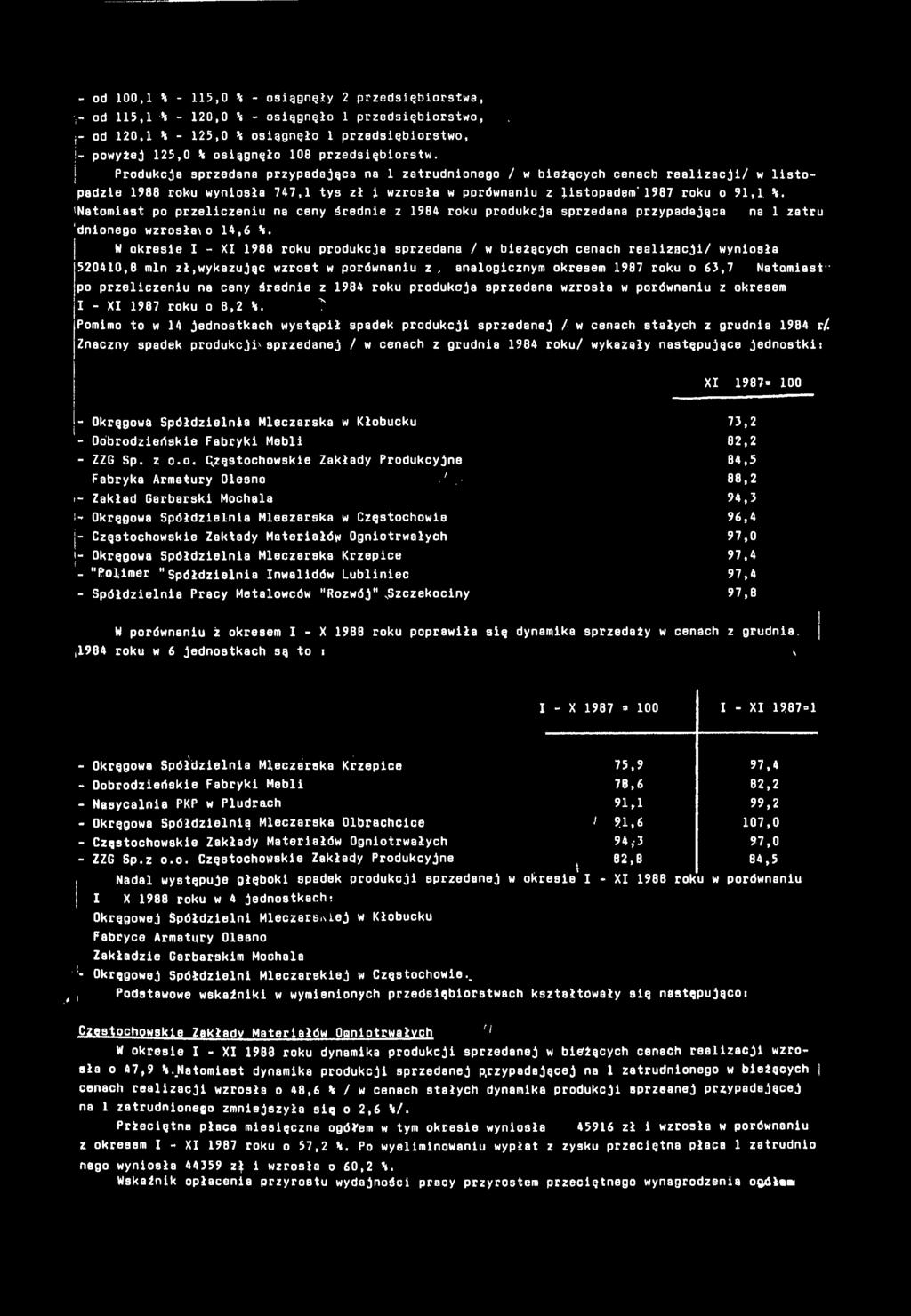 'Natomast po przelczenu na ceny średne z 984 roku produkcja sprzedana przypadająca na zatru 'dnonego wzrosła\o 4,6 S.