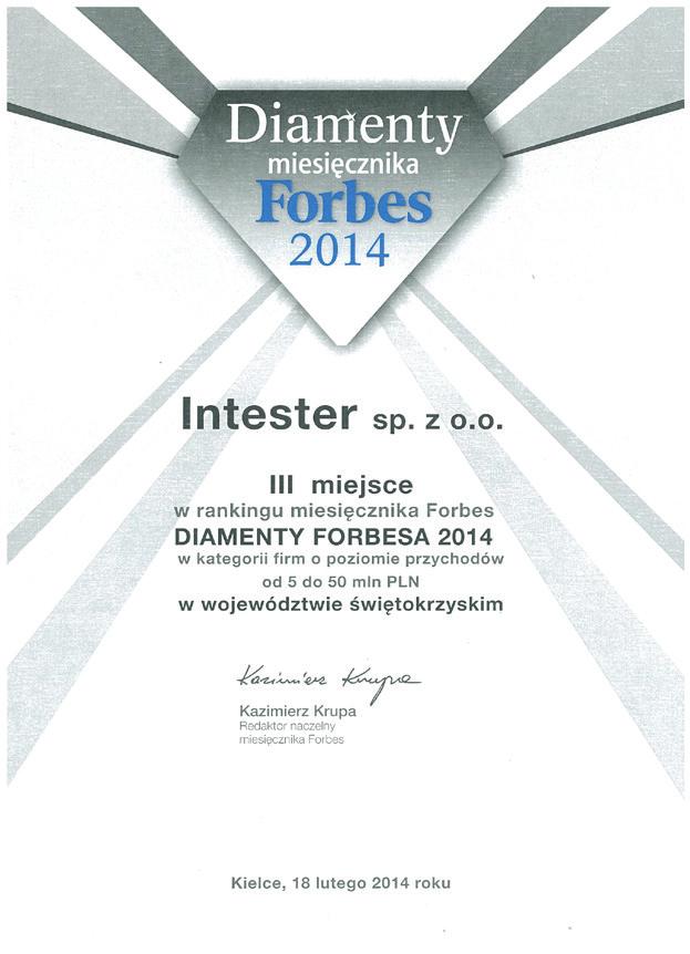 FORBSA 2014 Certyfikaty