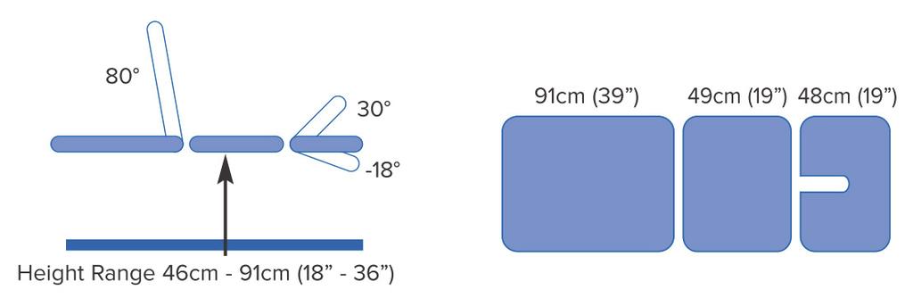 Model Kąty i wymiary 2232B L = 64 cm (25 ) lub 70 cm (28 ) lub 80 cm (32 ) Zakres wysokości 46 cm - 91 cm (18-36 ) 2231C, 2232C L = 64 cm (25 ) lub 70 cm (28 ) lub 80 cm (32 ) Zakres wysokości 46cm -