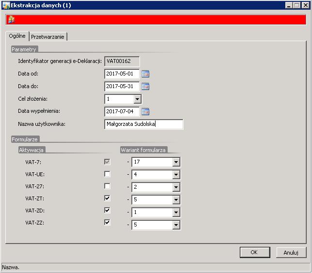 Po wprowadzeniu danych na formatkę przyciskiem OK należy wygenerować wybrane deklaracje VAT.