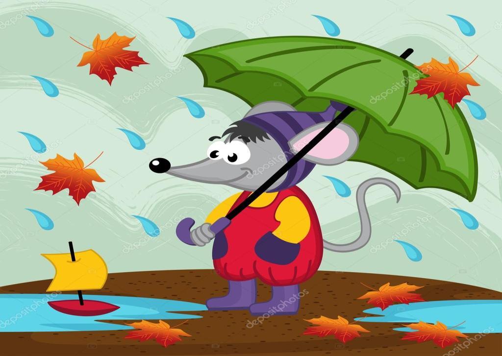 https://pl.depositphotos.com/101542302/stock-illustration-mouse-in-rain-autumn.html Piosenka Kłótnia kaloszy (sł. Muz. K. Gowik) 1. Pada z nieba deszcz, zimny deszcz.