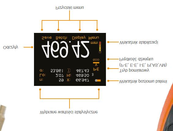 Możliwości pomiarowe mierników widoczne na ekranie: Wyświetlacz: Duży kolorowy ekran (6 cm) odporny na