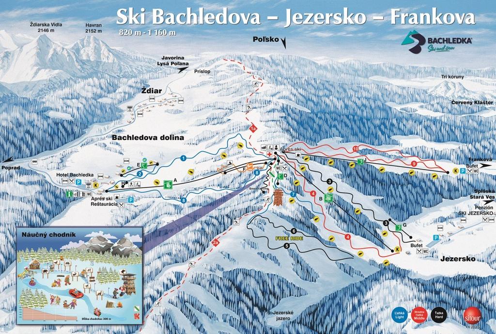 Z 12-stu wariantów, większość to trasy łatwe i średnio-trudne, ale to co wyróżnia Bachledovą na tle innych ośrodków w okolicy, to aż trzy czarne odcinki o łącznej długości 2 250 metrów!