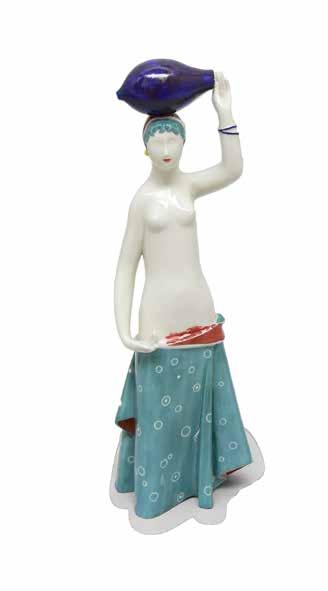221 Figurka chłopca z fletnią Nymphenburg, proj. Johanna Künzli, 1957 r. porcelana, malatury podszkliwne; wys. 22 cm cena wywoławcza: 1 300 zł 222 Figurka chłopca z rogiem Nymphenburg, proj.