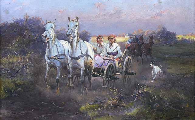 48 Jan Konarski (1850 1918) W zaprzęgach olej, deska, 18 27 cm sygn. p.