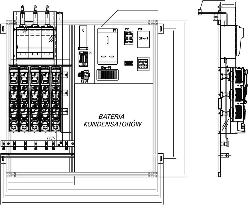 Budowa rozdzielnicy 485 300 L3 L2 L1 PEN Szafka pomiarowa wym.