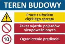 Informacyjna - informująca o głębokich wykopach, zakazu - zakazująca przejścia oraz nakazu - przejścia drugą stroną ulicy Wielkość 700x500 mm.