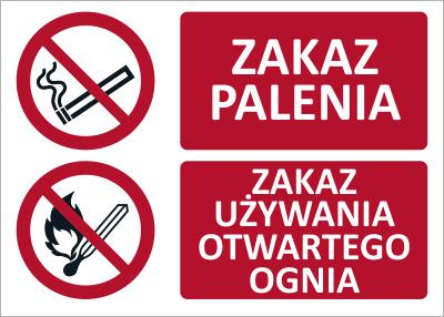 +90 Numer referencyjny: T013 Nazwa: Zakaz palenia i używania otwartego ognia. Funkcja: Wskazuje strefę, w której obowiązuje zakaz palenia oraz zabrania używania otwartego ognia. Wielkość 700x500 mm.