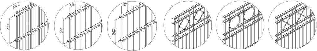 Istnieje możliwość wykonania paneli w wersji ozdobnej z wzorami: kółko, krzyżyk, caro. W systemie dostępne: słupy, furtka, brama dwuskrzydłowa, brama samonośna.