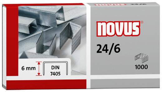 Zszywki NOVUS 24/6 DIN Standardowe zszywki do zszywaczy biurowych, długość nóżki 6 mm odpowiadająca standardowi DIN 7405 Dostarczane w