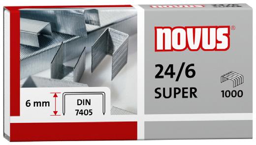 040-0158 040-0180 NOVUS 24/6 DIN SUPER Standardowe zszywki do zszywaczy biurowych, długość nóżki 6 mm odpowiadająca standardowi DIN 7405 Drut