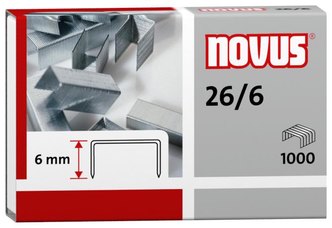Zszywki NOVUS 26/6 Zszywki do zszywaczy biurowych, długość nóżki 6 mm Zszywa do 25 kartek