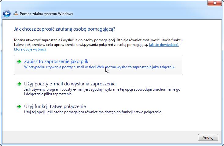 Pojawi się ekran "Jak chcesz zaprosić zaufanego pomocnika?". Jakie metody można użyć, aby skontaktować się z kimś, aby uzyskać pomoc?