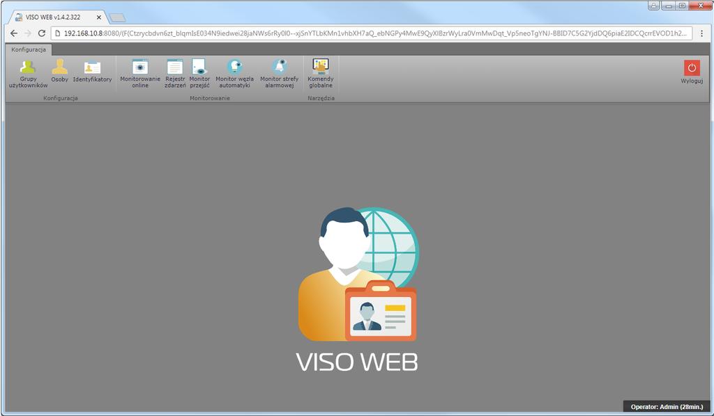 Rys. 8 Okno główne aplikacji VISO WEB Uwaga: Jeżeli aplikacja VISO WEB jest uruchamiana na tym samym komputerze co serwer aplikacji VISO WEB to użytkownik Windows musi mieć prawa do zapisu w