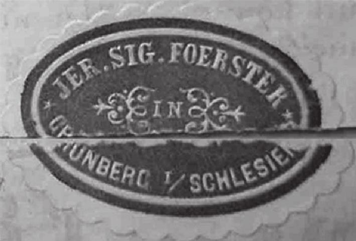 Zielonogórskie siegelmarki do 1930 roku 57 Fabryka Foerstera Najstarszą, odnalezioną w trakcie badania materiału źródłowego jest winieta pocztowa znajdująca się na liście datowanym wg stempla
