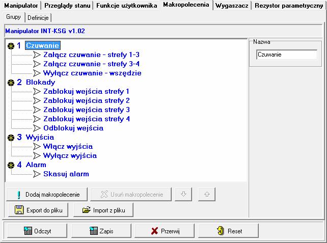 10 INT-KSG SATEL poprawne hasło. Zostanie ono automatycznie zapisane w pamięci manipulatora (zastąpi błędne hasło). Rys. 7. Zakładka Grupy w programie DLOADX.