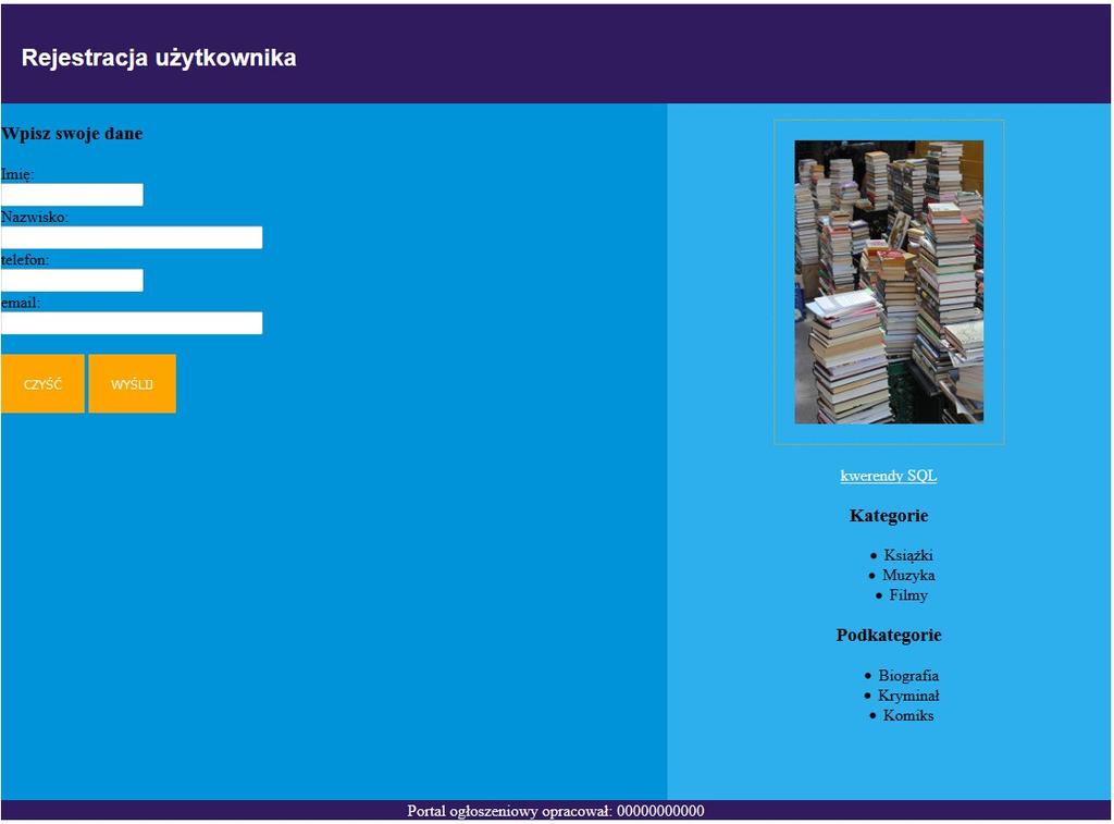 Witryna internetowa Obraz 2. Witryna internetowa Przygotowanie grafiki Plik ksiazki.jpg, wypakowany z archiwum, należy przeskalować do wymiarów: szerokość 150 px, wysokość 225 px.