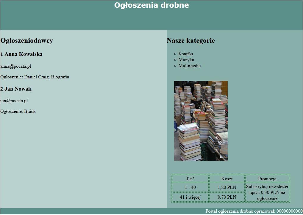 Witryna internetowa Obraz 2. Witryna internetowa Przygotowanie grafiki Plik ksiazki.jpg, wypakowany z archiwum, należy przeskalować do wymiarów: szerokość 180 px, wysokość 270 px.