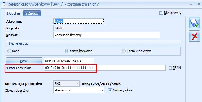 Optima, na który mają być importowane operacje bankowe (jeśli jest on inny