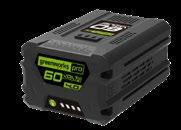 Współpracuje ze wszystkimi typami urządzeń Greenworks o napięciu 60 V. POJEMNOŚĆ CZAS ŁADOWANIA 60 V 4,0 Ah max.