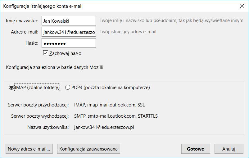 Ustawienia serwera IMAP