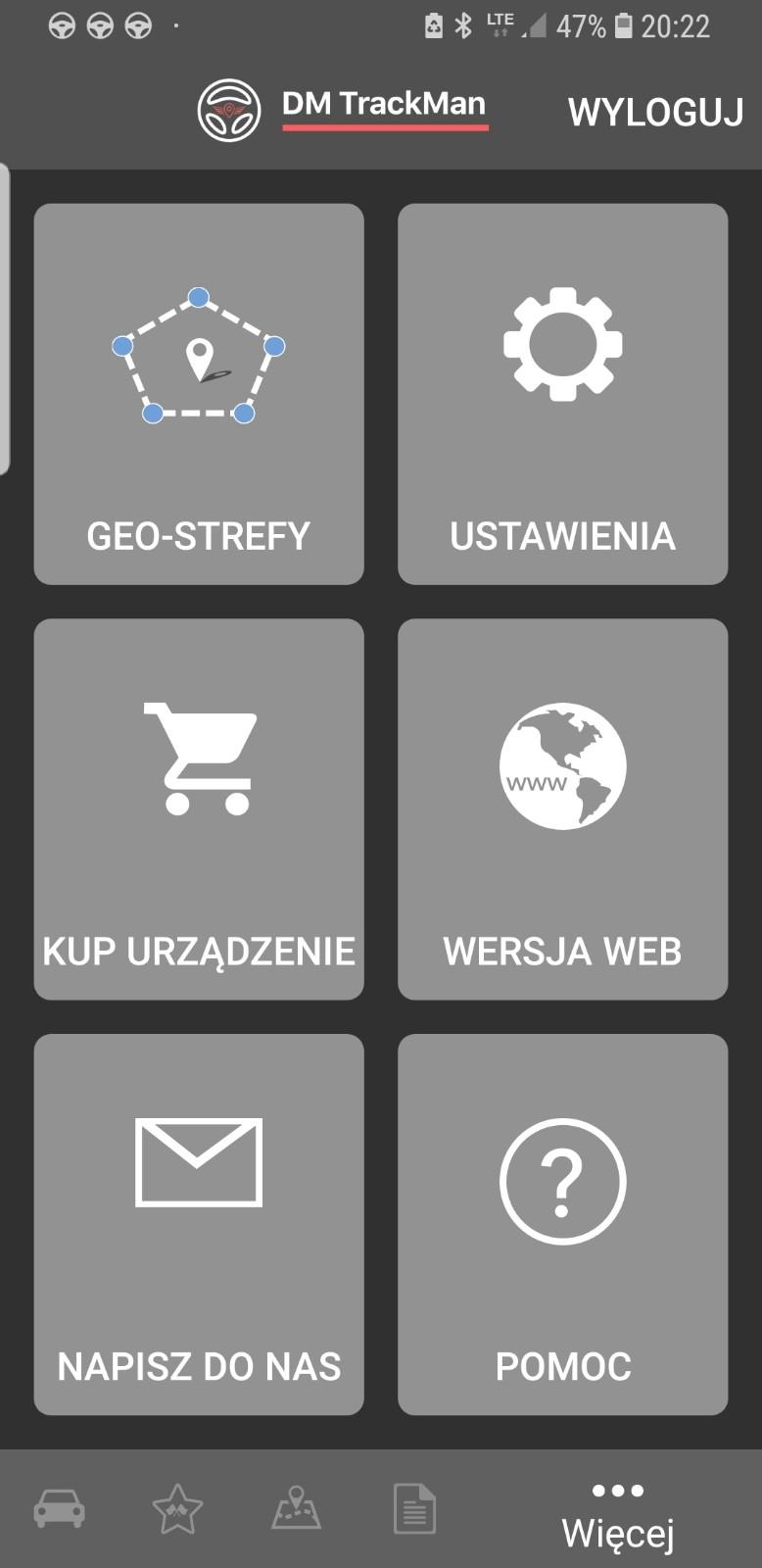 Ustawienia aplikacji Tworzenie geo-stref i przyporządkowywanie ich do określonych pojazdów Pozostałe