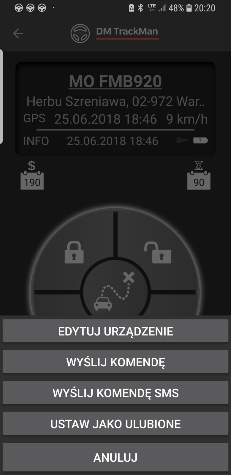 Edycja i konfiguracja lokalizatora GPS Wyślij Komendę umożliwia konfigurację lokalizatora za pomocą instrukcji wysyłanych poprzez GPRS (łącze internetowe).