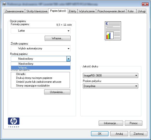 Wybór rodzaj papieru (Windows) UWAGA: same. Posiadany sterownik może wyglądać inaczej niż przedstawiony tutaj, ale czynności pozostają te 1. W programie wybierz opcję Drukuj. 2.
