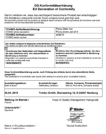 Deklaracja zgodności Made exclusively for: Tchibo GmbH, Überseering 18, 22297 Hamburg, Germany, www.tchibo.