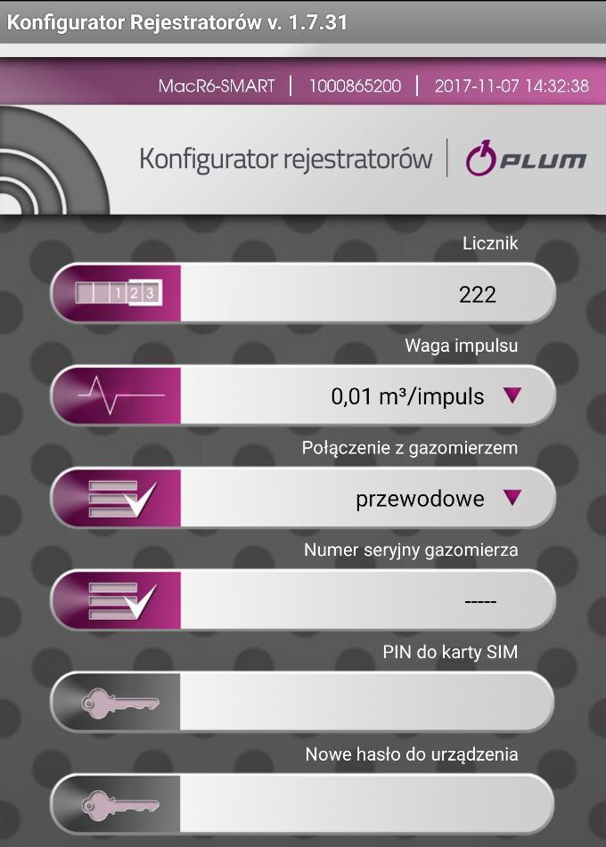 10 - PARAMETRY KONFIGURACYJNE Główne okno programu po uruchomieniu pokazuje najistotniejsze parametry konfiguracyjne niezbędne do poprawnej pracy urządzenia w konkretnym punkcie pomiarowym.