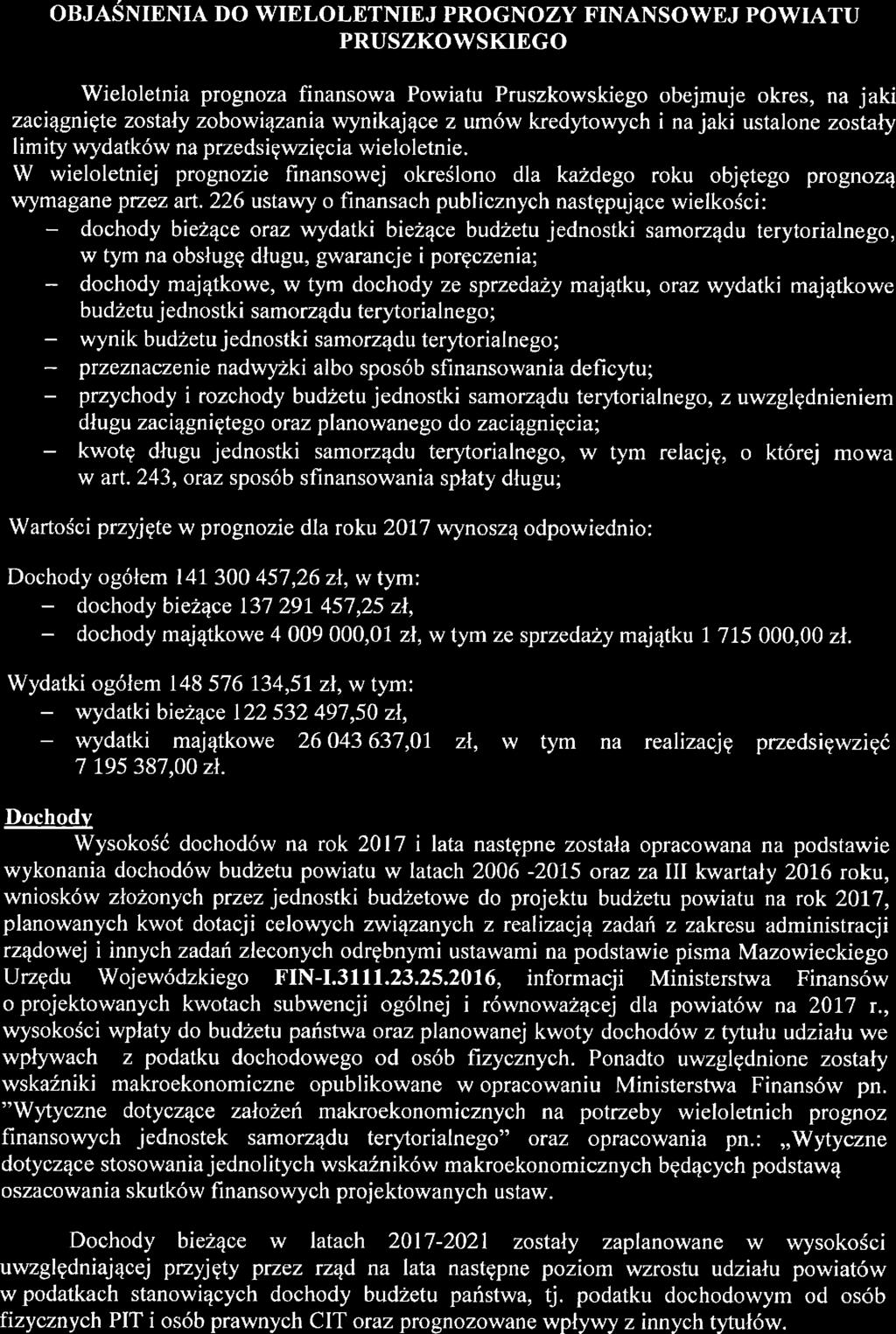 OJAŚIIA DO WILOLTIJ PROGOZY FIASOWJ POWIATU PRUSZKOWSKIGO Wieloletni pronoz finnsow Powitu Pruszkowskieo obejmuje okres, n jki zciąnięte zostły zobowiązni wynikjące z umów kredytowych i n jki ustlone