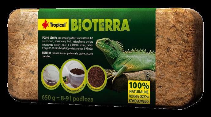 Bioterra to naturalne podłoże w postaci rozdrobnionego włókna kokosowego. Wolne od dodatków chemicznych, co gwarantuje bezpieczeństwo stosowania w terrariach z nawet najdelikatniejszymi zwierzętami.