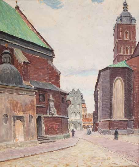 64 Ignacy Pinkas (1888 Jasło 1935 Kraków) Kraków fragment z placu Mariackiego olej, tektura, 59,5 49,5 cm,