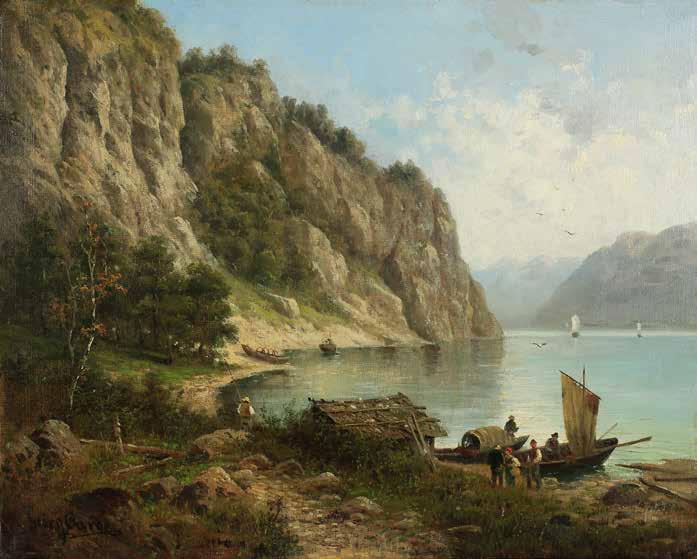 4 Karl Julius Rose (1828 1911) Pejzaż z fiordami olej, płótno, 31,5 40 cm, sygn. l.