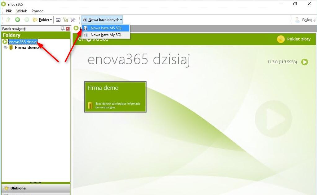 Dodatkowa baza demo Przy domyślnych ustawieniach kreatora instalacji aplikacji enova365 w wersji demo została wykreowana baza w pakiecie złotym pod