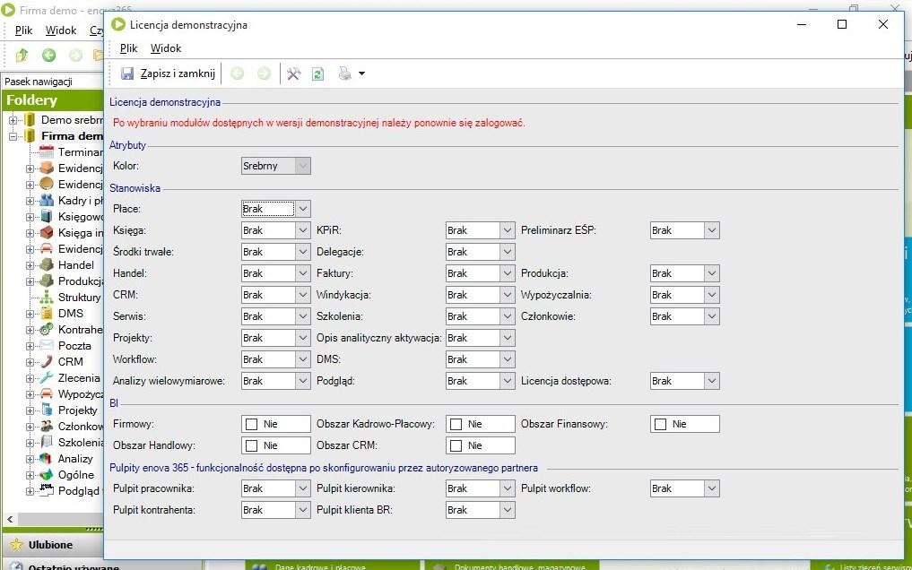 demonstracyjne można wybrać konkretne moduły enova365 Od wersji 11.3 możliwy jest także wybór modułu BI oraz Pulpitów enova365.