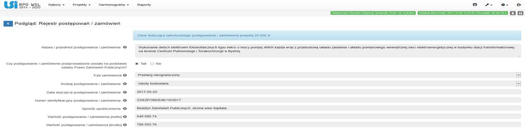 Rejestr postępowań / zamówień