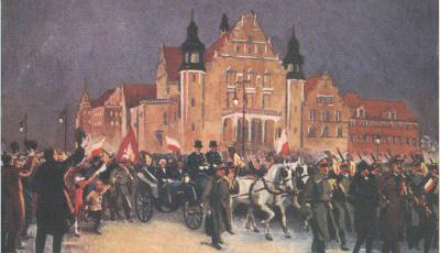 opowiada o przyjeździe do Poznania Ignacego Jana Paderewskiego, jego przyjęciu przez rodaków oraz działaniach Niemców, Przyjazd