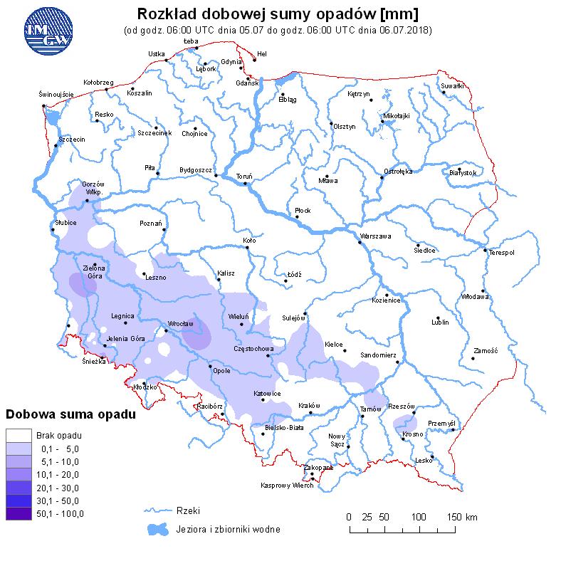 Ryc. 2. Rozkład dobowej sumy opadów Dorzecze Wisły Stan wody w dorzeczu Wisły układa się głównie w strefie wody niskiej i średniej.
