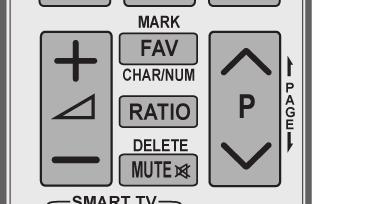 42) Zmiana proporcji obrazu. DELETE (USUŃ) Usuwanie liter i cyfr. MUTE (WYCISZENIE) Wyciszenie wszystkich dźwięków. P Przewijanie listy zapisanych programów.